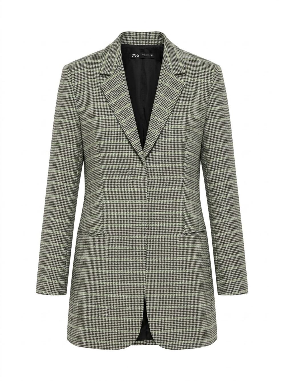 Zara Gray Green Houndstooth Plaid Longline Blazer Jacket Women Size L